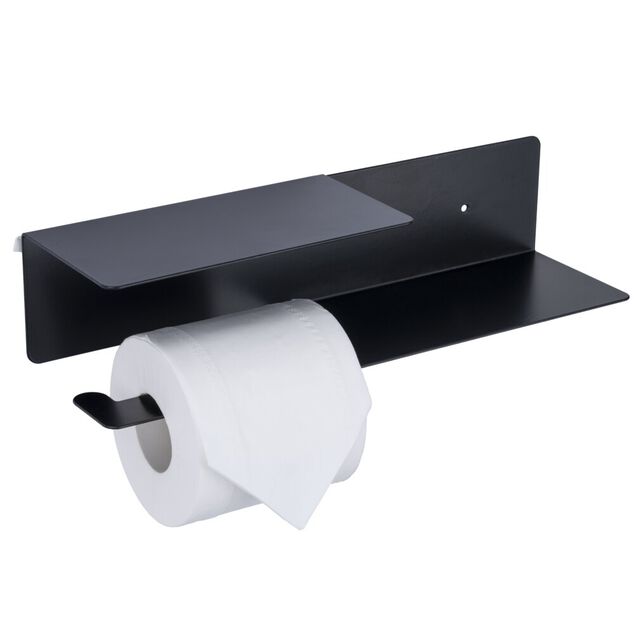 D&eacute;rouleur papier WC avec support t&eacute;l&eacute;phone m&eacute;tal noir 37x8xH10cm