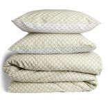 Parure de lit 2 places finition boutons coton imprim&eacute; beige et vert