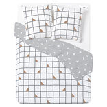 Parure de lit 2 personnes 240x220cm r&eacute;versible quadrillage triangle gris blanc