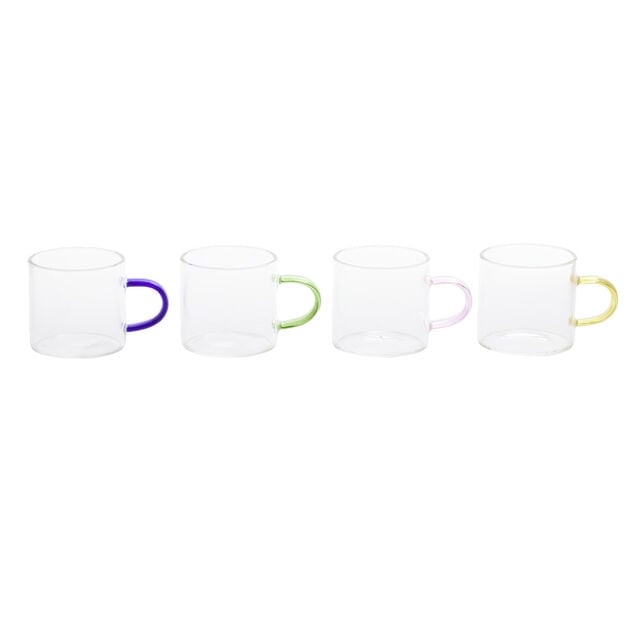 Tasse &agrave; caf&eacute; x4 en verre anse color&eacute;e &Oslash;5xH5cm