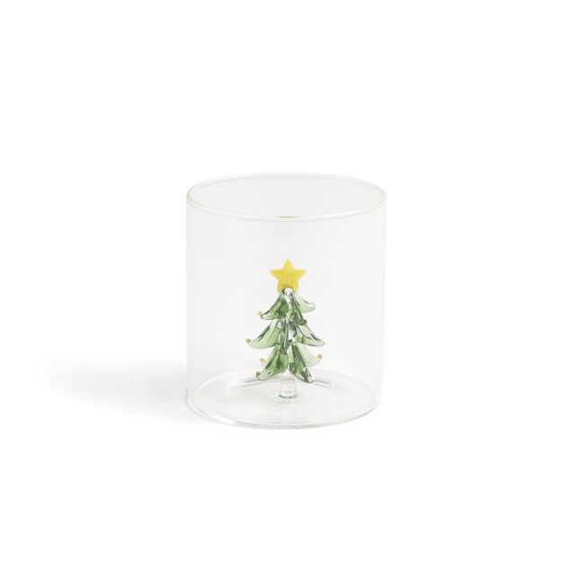 Verre Noël transparent avec centre sapin 3D Ø8xH8,5cm