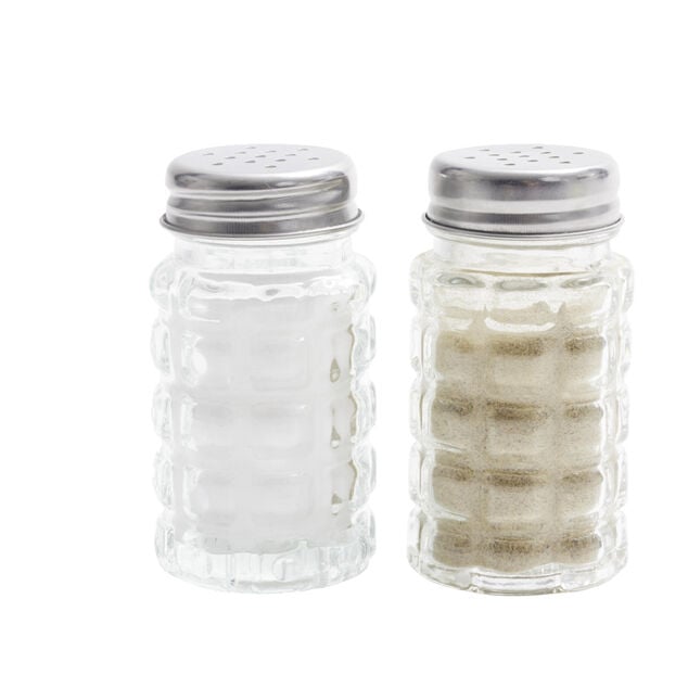 Sali&egrave;re et poivri&egrave;re de table en verre et inox 50ml