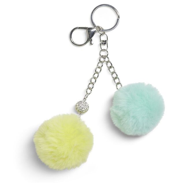 Porte cl&eacute; avec 2 pompons color&eacute;s - 2 mod&egrave;les