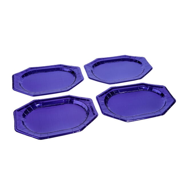 Plateau de pr&eacute;sentation ovale x4 en carton m&eacute;tallis&eacute; bleu nuit 25x34cm