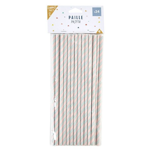 Paille rose et vert x 24
