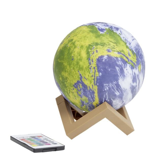Lampe mappemonde socle bois et t&eacute;l&eacute;commande &Oslash;15cm