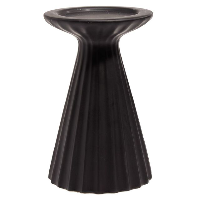 Bougeoir rond strie relief c&eacute;ramique noir - &Oslash;11xH17cm