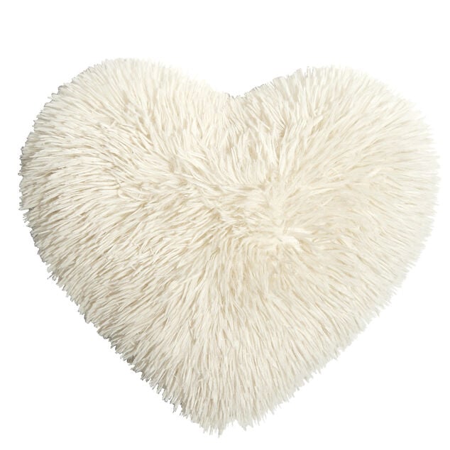 Coussin forme coeur fausse fourrure beige ou rose 42x42cm