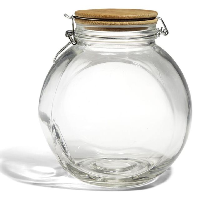Bocal verre transparent 2,1L avec couvercle bambou et clip en fer