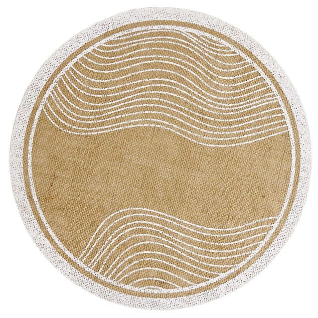 Set de table rond en jute naturel et blanc motif soleil ou vague &Oslash;38cm