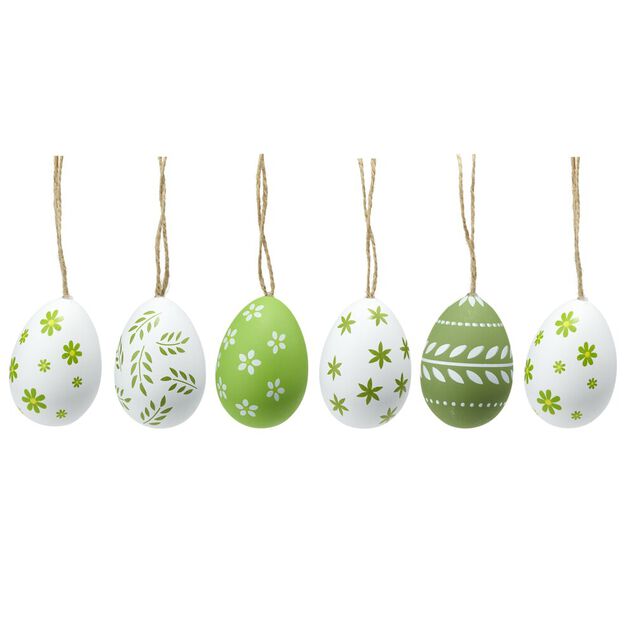 oeuf de P&acirc;ques &agrave; suspendre x6 plastique d&eacute;cor&eacute; vert et blanc &Oslash;4xH6cm