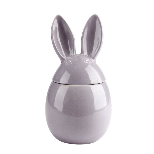 Bougie d&eacute;corative forme lapin c&eacute;ramique grise &Oslash;9xH16cm