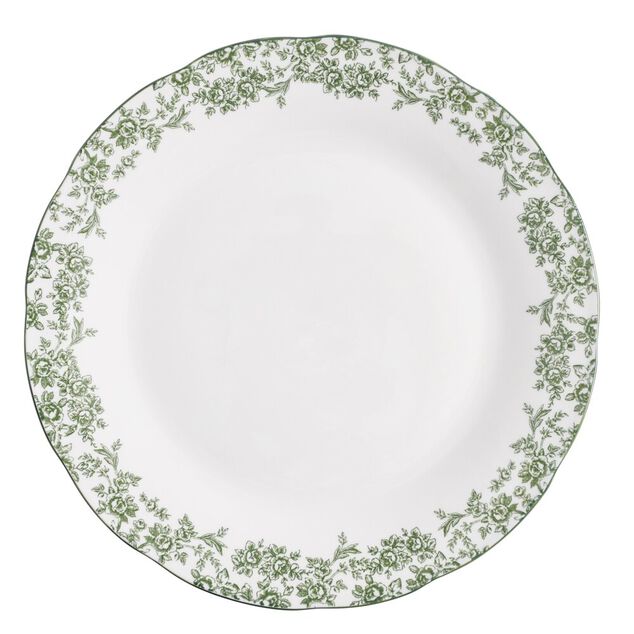 Assiette plate en porcelaine &Oslash;26 cm imprim&eacute; toile de Jouy vert