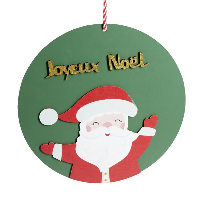 Pancarte ronde en bois Père Noël rouge et vert Ø30cm