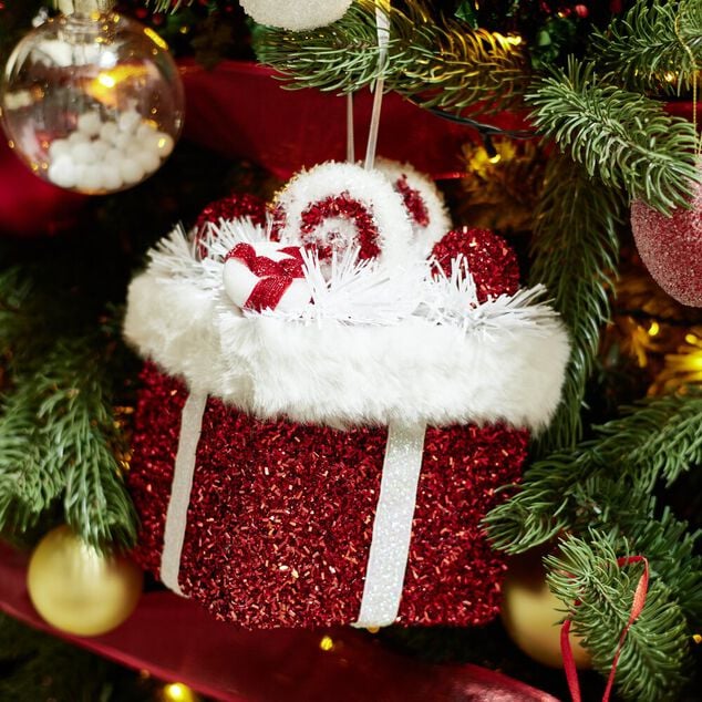 D&eacute;coration de No&euml;l &agrave; suspendre cadeau sucre d'orge 12x12xH20cm