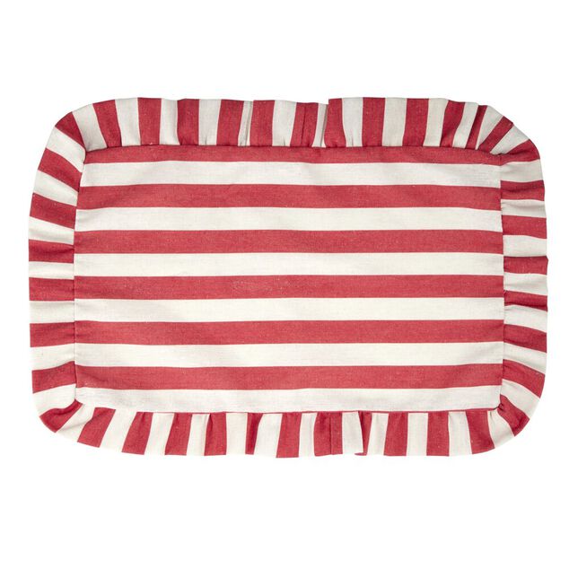 Set de table rectangulaire bord &agrave; volant motif rayure polycoton 30x45cm (3 mod&egrave;les)