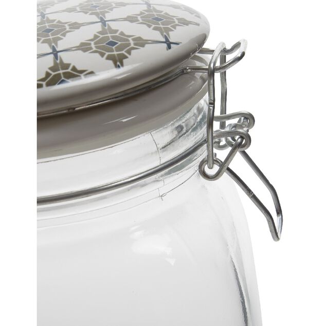 Bocal transparent avec couvercle design carreau de ciment 1,5 L