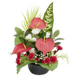 Pot rose gla&iuml;eul arum artificiel H50cm rouge