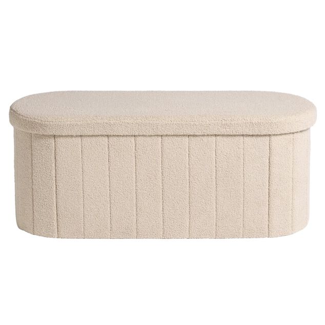 Banc coffre Clara bouclette &eacute;cru 111xH45x41.5cm