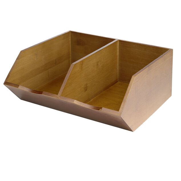 Rangement de cuisine 2 compartiments en bois et bambou brun 34x30,5xH13,5cm