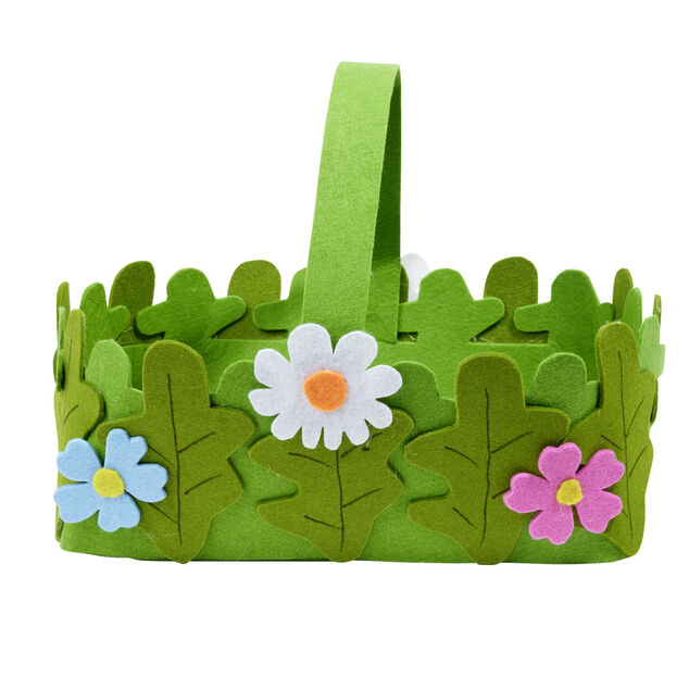 Panier pour oeufs de P&acirc;ques en feutrine verte 20x18xH15cm (2 mod&egrave;les)