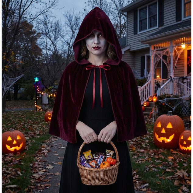 D&eacute;guisement femme Halloween cape avec capuche velours taille unique (2 mod&egrave;les)