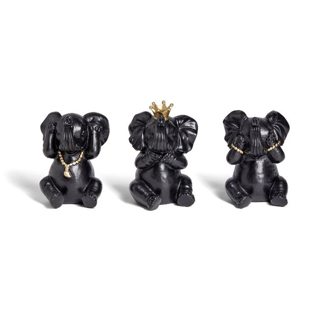 Lot de 3 statues &eacute;l&eacute;phant plastique gris L8,5x8,5xH11,5cm