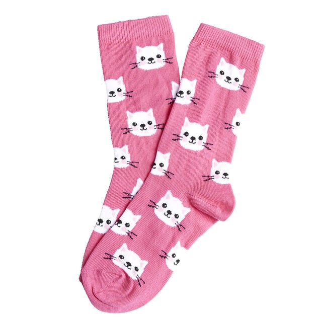 Chaussettes fille rose motifs t&ecirc;tes de chat T26/35