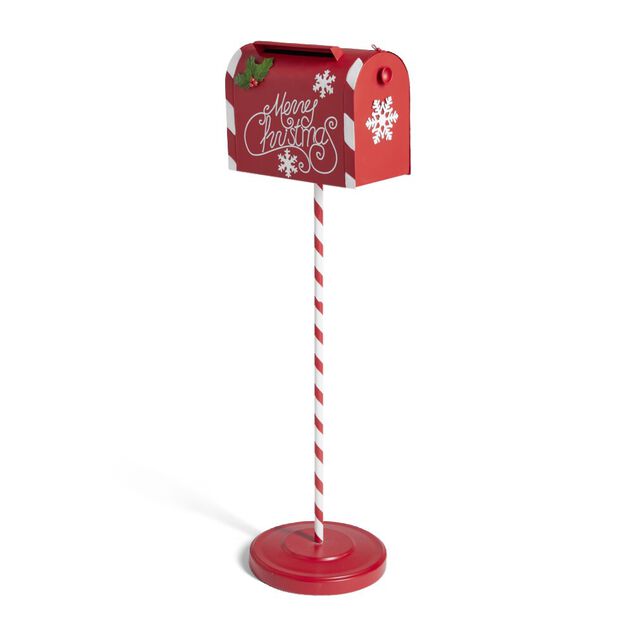 D&eacute;coration bo&icirc;te aux lettres de No&euml;l rouge et blanche H100cm