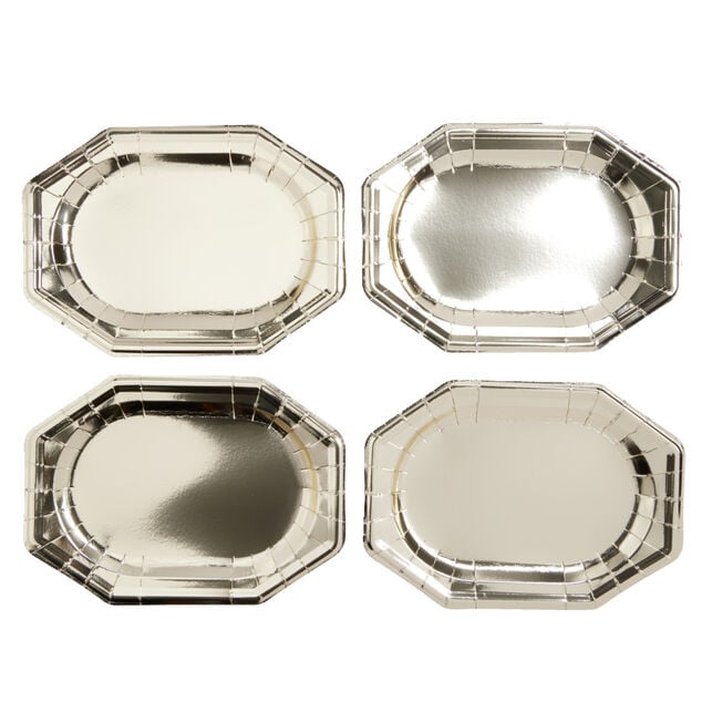 Plateaux de pr&eacute;sentation ovale x4 carton m&eacute;tallis&eacute; dor&eacute; 25x34cm