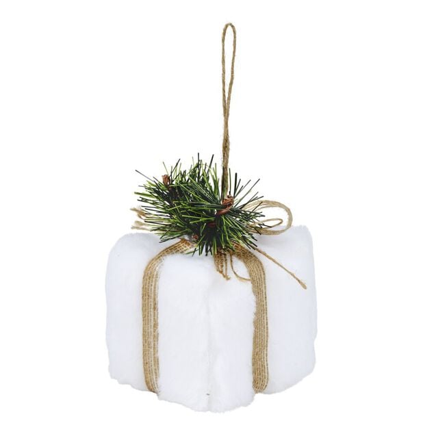 D&eacute;coration de No&euml;l &agrave; suspendre cadeau fa&ccedil;on coton blanc 7x7xH7cm