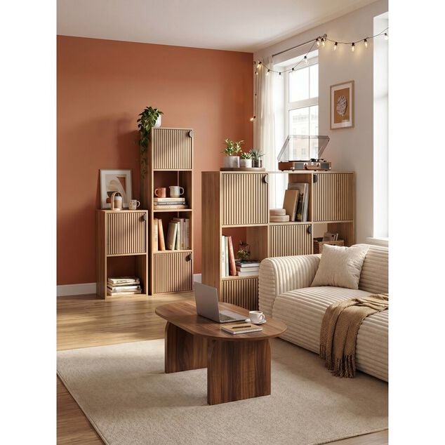 Colonne Adam 4 cases dont 2 portes bois marron 30x29,5xH120cm