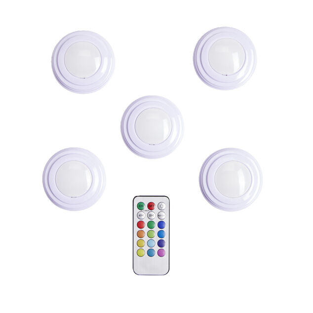 Spot LED x5 RGB avec télécommande Ø6,8cm