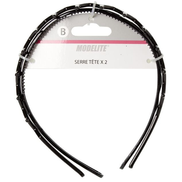 Serre t&ecirc;te en plastique noir brillant x2