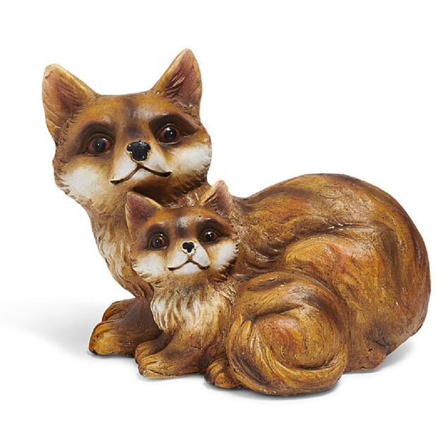 Renard et son b&eacute;b&eacute; d&eacute;coration marron et blanc en r&eacute;sine