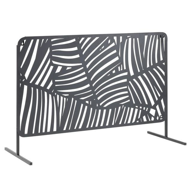 Panneau d&eacute;coratif feuillage ajour&eacute; m&eacute;tal noir 50x90cm