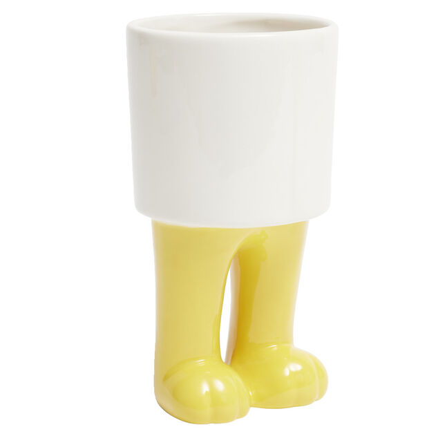 Pot rond en c&eacute;ramique avec pieds de dinosaure &Oslash;10xH18cm (2 mod&egrave;les) jaune ou vert