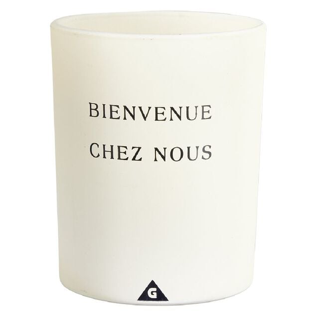 Bougie dans verre inscription Bienvenue chez nous senteur vanille 40H