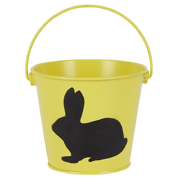 Seau en métal coloré avec une ombre de lapin