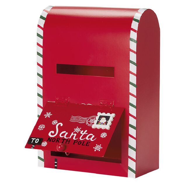 Bo&icirc;te aux lettres de No&euml;l en m&eacute;tal rouge