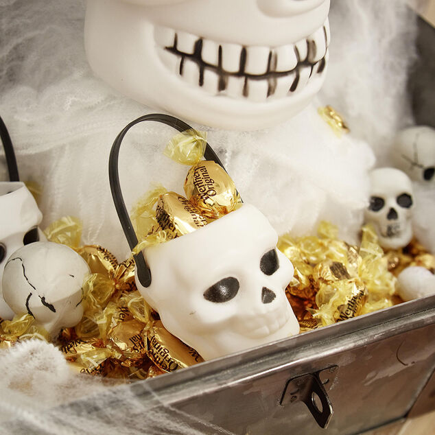 Mini seau forme t&ecirc;te de mort blanc et noir x6
