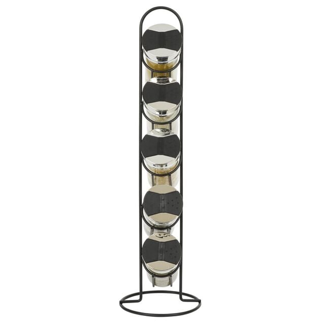 Tour &agrave; &eacute;pices en m&eacute;tal avec 5 pots en verre &Oslash;11xH39cm