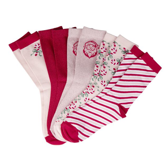 Chaussette de No&euml;l X5 paires unisexe TU coton et spandex L11X9XH22 cm coloris assortis (2 mod&egrave;les)