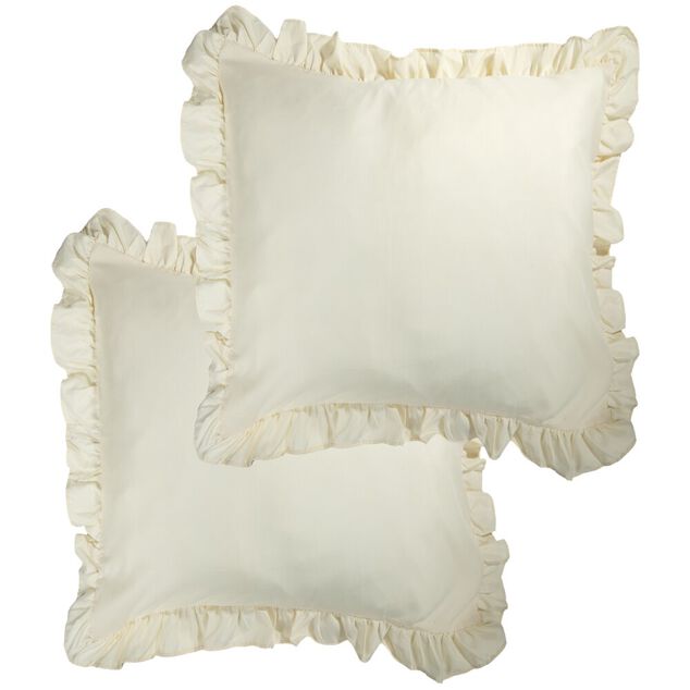 Taie d'oreiller carr&eacute;e satin&eacute;e unie &agrave; volants 63x63cm (3 mod&egrave;les)