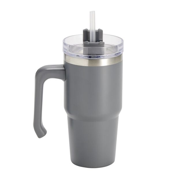 Mug isotherme inox 550ml avec couvercle et paille &Oslash;8,5xH28,5cm