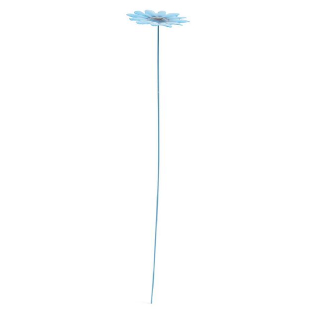 Fleur m&eacute;tal &agrave; planter marguerite bleue H26cm