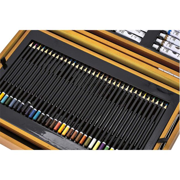Coffret artiste en bois dessin et peinture 174 pi&egrave;ces