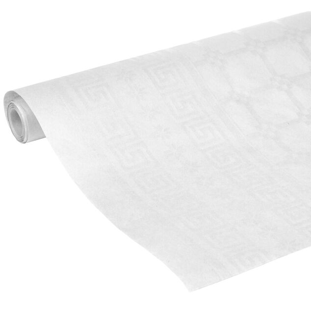 Nappe papier damass&eacute;e blanc 118x600cm