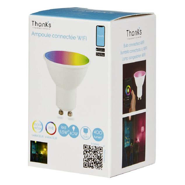 Ampoule LED connect&eacute;e couleurs changeantes GU10 40 W