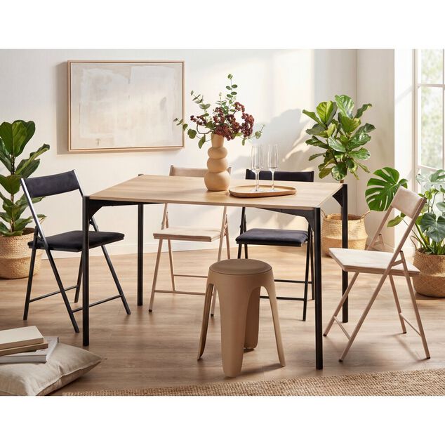 Chaise pliante Ninon m&eacute;tal et velours beige L43xP47xH78,5cm